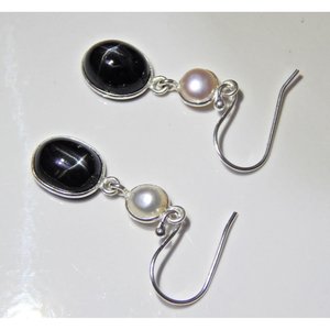 925 Sterling <b>Silver</b> Freshwater <b>Pearl</b> Dangle <b>Earrings</b> Natural Black Star Gemstone Elegant Wedding Jewelry - Product Image 4