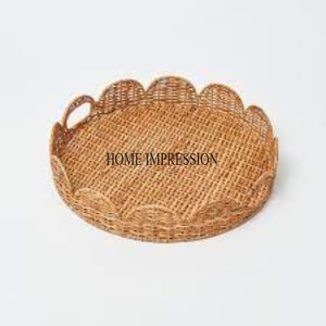 Plateau de forme ronde en rotin tissé de matériau de qualité luxueux Plateau de service de fournitures de restaurant et d'hôtel à prix compétitif - Product Image 1
