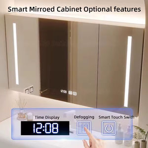 خزانة حمام عصرية بتصميم خشبي ناعم الملمس مع حوض غسيل مدمج ومرآة ذكية بإضاءة LED - Product Image 5