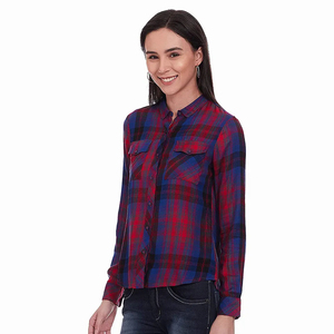 Camisas de franela informales para mujer, cuello vuelto, manga ancha, botones, 100% algodón, tamaño personalizado, estilo motorista - Product Image 1