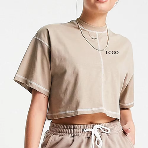 Haut court et short de jogging en coton d'été pour femmes ensemble motif solide coupe décontractée pour salon ou extérieur étiquette personnalisée - Product Image 2