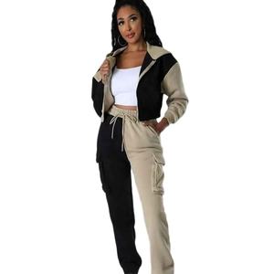 Survêtement 2 pièces ensembles pour femmes doux coton pantalons de survêtement décontractés survêtement ensemble fermeture éclair à capuche poids lourd femmes ensemble de vêtements de sport - Product Image 5