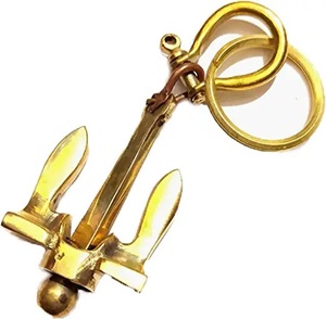 พวงกุญแจสมอเรือทะเลโบราณโลหะทองเหลืองพร้อมกุญแจมือสำหรับตกแต่ง - Product Image 1