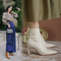 2023 automne nouveau Design crayon talon bottines bout pointu Stiletto femmes bottes automne et hiver fermeture éclair vers le haut chaud Boote pour les filles