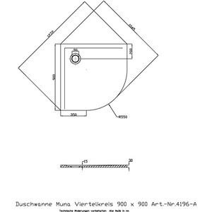 Quarter-Circle <b>Shower</b> <b>Tray</b> MUNA 900x900x30mm White by HOESCH - Product Image 1