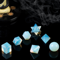 Opalite Crystal Geometry Set Geschnitzter heiliger Naturstein zur Heilung von platon ischen Feststoffen Einzigartige geometrische Formen