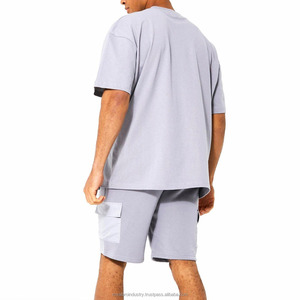 Ensemble deux-pièces d'été décontracté pour hommes Survêtement en tricot respirant avec logo personnalisé imprimé T-shirt à manches courtes et short - Product Image 5