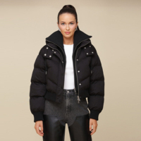 Blouson court matelassé noir pour femme avec capuche, chaud, rembourré, coupe-vent, respirant, style streetwear, isolé, pour l'hiver, Fox