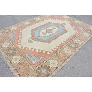 Tapis Kilim Turc Vintage 6.9X9.6 pieds Orange Bleu Patchwork Design Laine Matériel Latex Classique pour Décorations de Salon - Product Image 2