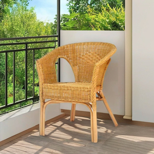 Keleg เก้าอี้อาร์มแชร์แบบหวายธรรมชาติ, เก้าอี้รับประทานอาหาร/เลานจ์ทำด้วยมือสำหรับโรงแรมและวิลล่าสำหรับใช้งานกลางแจ้ง - Product Image 1