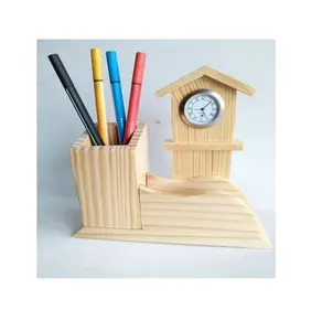 豪华设计办公学校用品木制时钟笔架装饰餐具木制笔架顶级设计产品