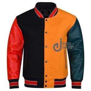 Custom Men's <b>Jackets</b> letterman <b>Real</b> <b>Leather</b> Varsity <b>Jacket</b> Black with Orange Color Embroidery Logos and Labels <b>jacket</b> for men - Product Image 5
