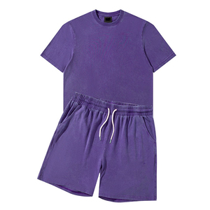 Unisex Cotton Jogger Suit Solid Pattern 2-Piece Set Sun Fade Printed <b>Shorts</b> & Sleeved <b>Shorts</b> Casual Summer Style for <b>Men</b> - Product Image 5