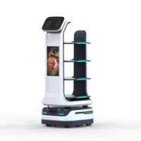 Robot de livraison de nourriture pour restaurant au prix d'usine, robot de transport à navigation automatique, 4 plateaux avec écran publicitaire de 15,6 pouces
