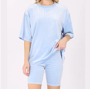 Latest Design High Quality Custom <b>Crop</b> <b>Top</b> Cotton Tracksuit <b>Velvet</b> T-Shirt Short Set Summer Casual Oversized Velour Short Sets - Product Image 4