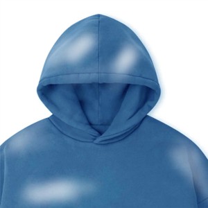 Custom Denim French Terry 100% Cotton Windproof Sun-Faded Acid-<b>Wash</b> Vintage Streetwear Men's Winter Hoodie Front Rhinestone Logo - Product Image 4