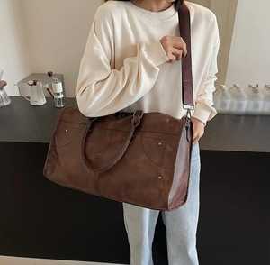 Unisex <b>Leather</b> Duffle <b>Bag</b> with Front Pocket Zipper <b>Weekender</b> Travel Accessory for <b>Men</b> and Women Stylish Chain Included - Product Image 6