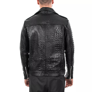 แจ็คเก็ตนักขี่มอเตอร์ไซค์หนังวัวสีดำลายจระเข้2025ใหม่ปัก - Product Image 2
