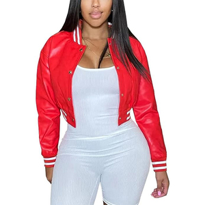 Chaquetas universitarias recortadas de alta calidad para mujer con mangas largas, las mejores chaquetas de béisbol para damas en color rosa, La mejor moda personalizada - Product Image 1