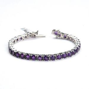 Export Quality Classic 925 Sterling Silver Charm Bracelet Amethyst Luxury Stylish <b>Purple</b> Stone Line Design Unisex <b>Gift</b> Available - Product Image 1