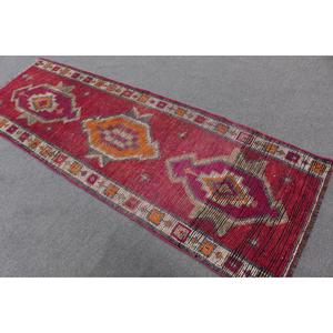 2.8x8.4 ft <b>Runner</b> Vintage Rug, <b>Red</b> Floral Turkish Rug - Product Image 3