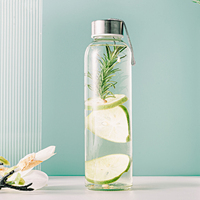 Bouteilles d'eau en verre borosilicate givré avec logo personnalisé, couvercle en métal et manchon en silicone, conteneur transparent de 500 ml