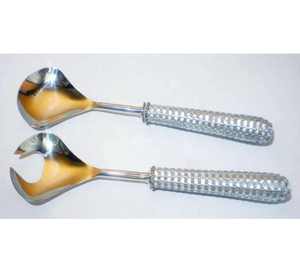 ชุดเซ็ตสลัด2ชิ้นสไตล์วินเทจทำจากสแตนเลสพร้อมที่จับช้อนและส้อมอะคริลิค - Product Image 5