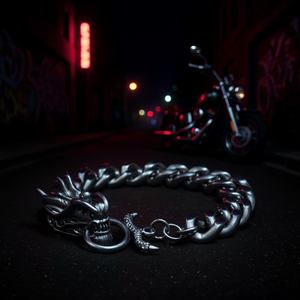 Pulsera de Acero Inoxidable para Hombre, Diseño de Dragón, Estilo Motero, SL19, Cadena Fina y Eslabones, Vendedor de EE. UU. - Product Image 3