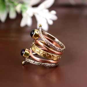 Joyería por encargo brillante de gama alta 14K sólido cuarzo ahumado oro Natural Birmania rubí piedra preciosa blanco perla banda anillos para mujeres - Product Image 3