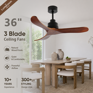 36 Inch Solid Wood 3 Blade Ceiling <b>Fan</b> Without Light <b>with</b> <b>Remote</b> Control Reversible DC Motor for Bedroom Living Room - Product Image 1