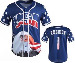 Maillot de baseball et de softball unisexe personnalisable, respirant, qualité supérieure, imprimé drapeau américain, col en V, impression par sublimation - Product Image 1