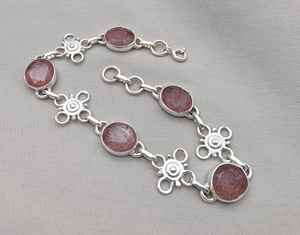 Pink Strawberry Quartz 925 <b>Sterling</b> <b>Silver</b> <b>Bracelet</b> | Handmade Adjustable Gemstone Jewelry Gift for <b>Women</b> - Product Image 3