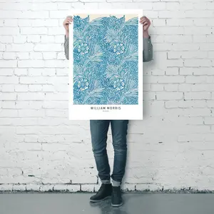 Póster de acuarela pintado a mano de William Morris con diseño de marigold azul, pintura floral moderna - Product Image 5