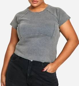 Service OEM T-shirt lavé à l'acide de haute qualité pour femmes, couleur unie, séchage rapide, anti-rétrécissement, vêtements d'été à manches courtes - Product Image 4