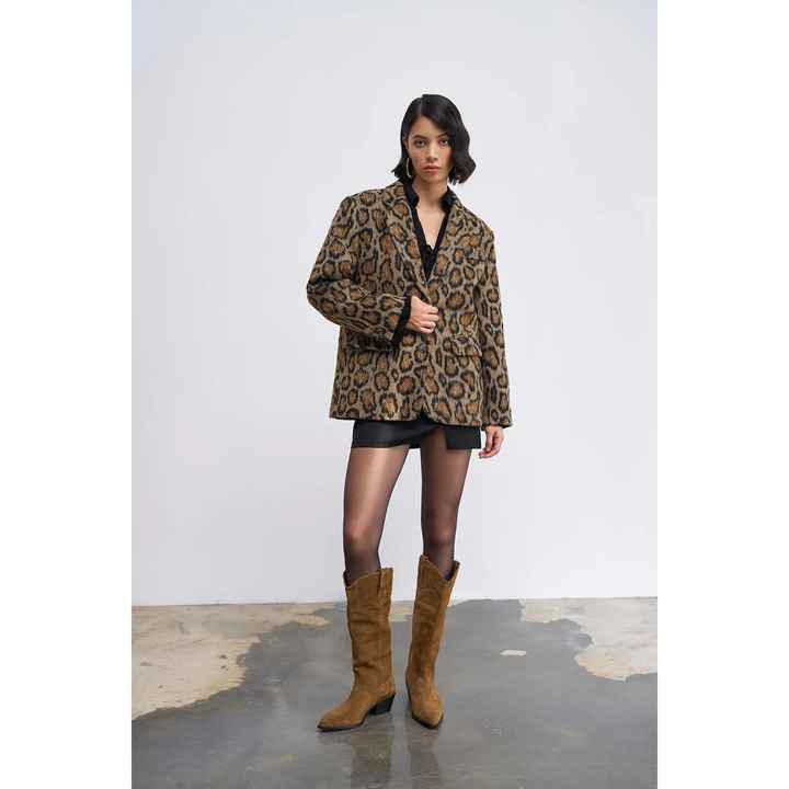 Leopard Patterned Cashmere Blazer Jacket