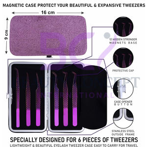 Pince à épiler de greffe d'extension de cils antidérapante durable en acier inoxydable violet facile à utiliser avec texture personnalisée bon vendeur - Product Image 2