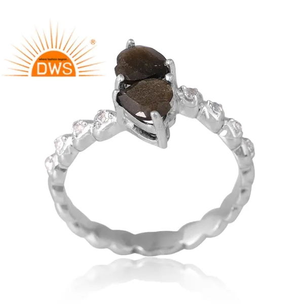 Design fatto a mano in argento Sterling PNtaural Sheen ossidiana e topazio bianco anello di pietre preziose produttore di gioielli personalizzati