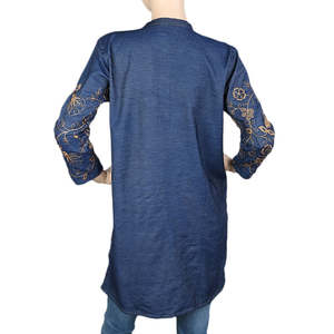 Kurti en denim brodé pour femmes - Bleu foncé - Product Image 3