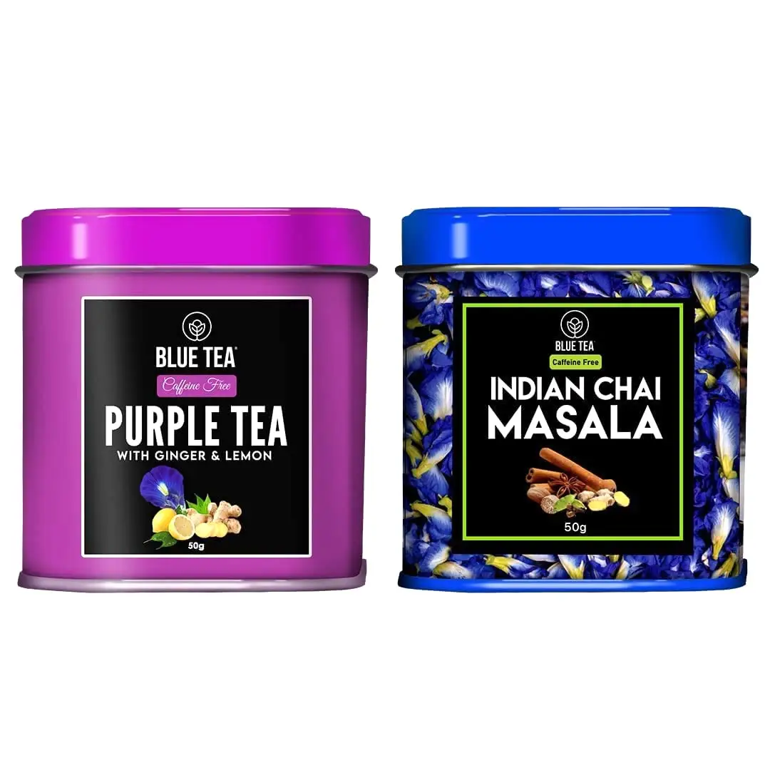 Combo Pack-Indian Chai Masala & Paarse Thee Gekruid (100 Gram 100 Kopjes) Vlinder Erwtenbloem Kruidenthee Veganistisch Gmo-Vrij Cafeïnevrij