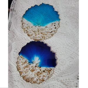 Wholesale Classic Eco-Friendly Multi-color Irregular Round Resin with <b>Gold</b> Rimmed <b>Coaster</b> Display Tray by Crescent Crafts - Product Image 3