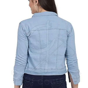 Fabricant de vêtements en gros, vestes en jean courtes avec emballage personnalisé, vestes de couleur unie - Product Image 3