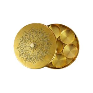 Brass <b>Masala</b> <b>Box</b> 7 Removable Containers with 1 Spoon Transparent Lid Handetched Design Spice Organizer <b>Box</b> for Kitchen - Product Image 2