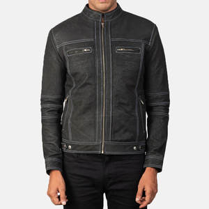 Veste en cuir pour hommes, tenue décontractée de couleur unie Streetwear nouvelle mode confortable veste en cuir pour hommes avec poches zippées - Product Image 3