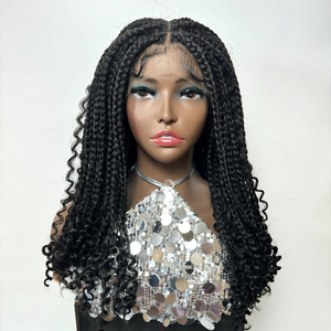 <span class=keywords><strong>Jennifer</strong></span> Court Avec Des Boucles Fermeture En Dentelle Perruques Courtes Tressées Perruques Pour Les Femmes Noires Boîte Tresse Perruque Couleur 99J - Product Image 1