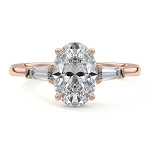 Anillo de Oro Sólido de 14K con Tres Diamantes Raros, Diamante Ovalado Cultivado en Laboratorio, Piedras Laterales Cónicas Tipo Baguette, para Compromiso Femenino - Product Image 1