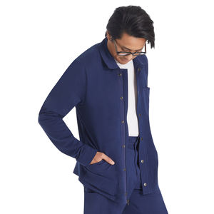 Chaqueta de marca personalizada con cremallera frontal para hombre, cuello tejido, botones con logotipo, broches, tapeta cubierta con cinta de sarga, uniformes largos de hospital - Product Image 2