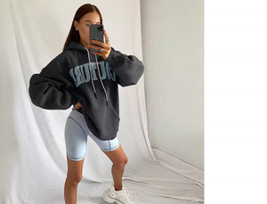 เสื้อสเวตเตอร์แบบสวมหัวแขนยาวผ้ากำมะหยี่บุซับในลำลองสำหรับผู้หญิงเสื้อฮู้ดไซส์ใหญ่พิเศษฤดูใบไม้ร่วง - Product Image 6