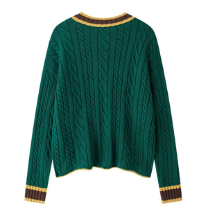 Cárdigan de punto de algodón a rayas Varsity personalizado de alta calidad para mujer cuello en V Logotipo de invierno suéter botón letras griegas estilo Casual - Product Image 2