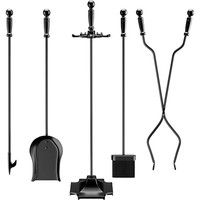 Ensemble de 5 outils de cheminée modernes en fer avec poignées, robustes, pour intérieur et extérieur, pour foyer, décoration de la maison, camping, personnalisable, haute qualité