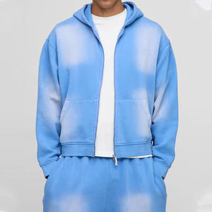 Conjuntos Deportivos de Algodón con Lavado Ácido, Gruesos, con Cierre, Apliques Bordados, Pantalones Deportivos Acampanados, Conjuntos de Sudadera con Capucha y Pantalones Deportivos para Hombre - Product Image 3